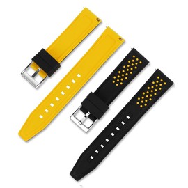 Narako Quick Release Silicone Watch Bands Divers Model Replacement Rubber Watch Strap 20mm 22mm 24mm 26mm Waterproof dot Bicolor Silver Buckle for Men and Women Sport (26mm, Yellow)