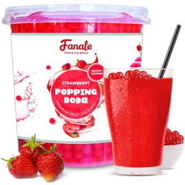 Fanale Strawberry Popping Boba Pearls, Vegan, Non GMO, Gluten Free, Fat Free, Perfect for Bubble Tea, Smoothies, Ice Cream, Desserts, and Beverages.