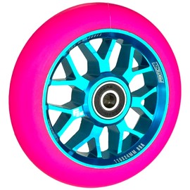 Fantic26 Spy7 Stunt Scooter Roll, Trick, Pedal, Children, Scooter, Wheel, 110 mm, ABEC 11, Quick, Quiet, Freestyle (Turquoise/PU Pink)