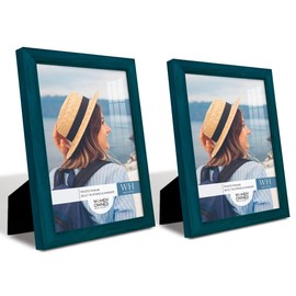 Renditions Gallery 8x10 inch Picture Frame Ocean Blue Wood Grain Frame, Set of 2 High-end Modern Style, Made of Solid Wood and High Definition Glass for Wall and Tabletop Photo Display