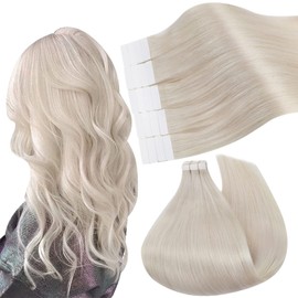 Ugeat 30 cm Extension Human Hair Tape-in Tape Extensions Human Hair # 60A White Blonde Human Hair Tape-in Double Sided Hair Extensions 1.5 g per piece, 20 pcs Extensions Tape-in