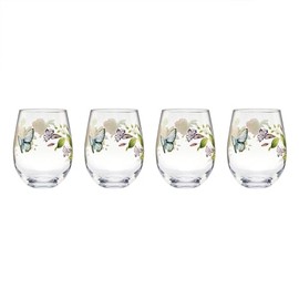Lenox Butterfly Meadow Stemless Wine Glasses, Set of 4, 4 Count, Multi
