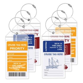 VOCIBO® Luggage Tags for Cruises, Pack of 6, Suitcase Tags Cruise with 6 Screwable Metal Bands, Robust Waterproof PVC Transparent Luggage Tags (19 x 9 cm)