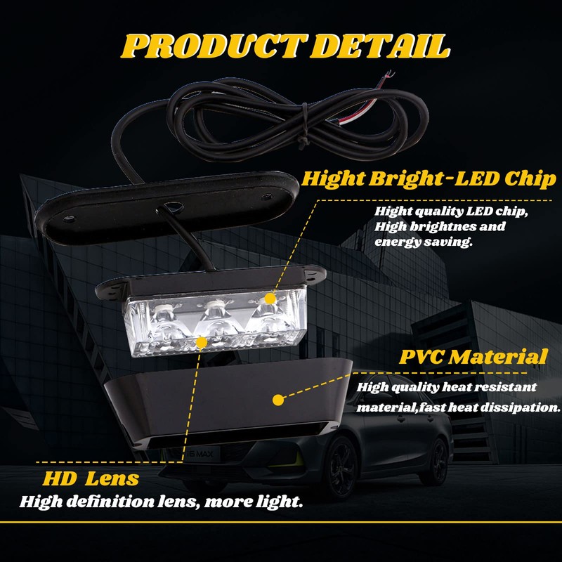 EverBrightt 2-Pack Amber/Yellow 3 LED Car Flashlight DRL Truck Emergency