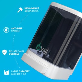 OVAL Dispensador de Jabón Líquido Rellenable | Plástico ABS Uso Rudo Capacidad 1 LT | Sistema Anti Goteo Confiable y Durable | Blanca | Despachador Gel Antibacterial de Pared