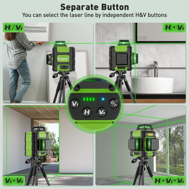 Huepar Laser Level 360 Self Leveling, Rechargeable Green Laser 3x360°