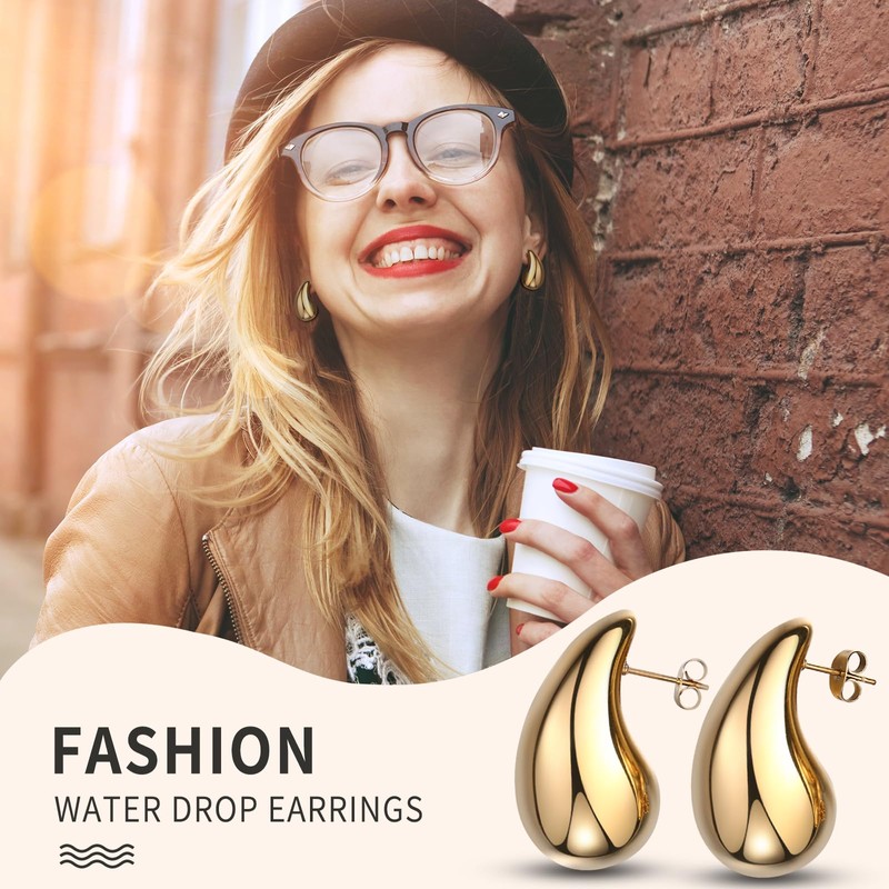 OIDEA Gold Drop Earrings: Chunky Gold Earrings for Women Lightweight