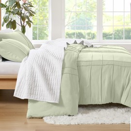 Comfort Spaces Sage Queen Size Duvet Cover Set - 3 Pieces Pintuck Pleated Duvet Cover Queen, All Season Lightweight, Extra Softness Pre-Washed Microfiber Queen Bedding Cover Shams, Full/Queen