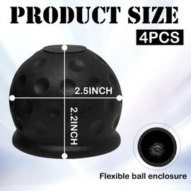 GutGiel 4 PCS Trailer Ball Cover, Universal 2 Inch Rubber Waterproof and Dustproof Trailer Hitch Ball Protective Cover, Car Accessories Towing Ball Protectors for Towing Car Truck RV (Black)
