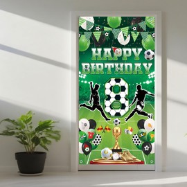 Football Decoration 8th Birthday Children's Banner - Happy Birthday Football Birthday Decoration, Green Large Photography Background for Boys Children's Birthday Indoor Outdoor Sports Party (180 x 90