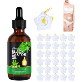Jamaican Black Castor Oil - Pure Cold Pressed Essential Oil for Body/Face/Skin - Includes 60ml Bottle & 30 Disposable Cotton Packs in Star Shape