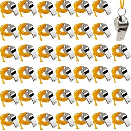 ROYHOO 42PCS Whistle, Stainless Steel Sports Whistles with Lanyard, Loud Crisp Sound Whistles Great for Coaches, Referees, and Officials