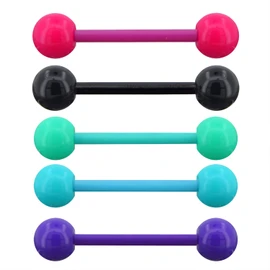 OUFER 14G 5PCS Soft Acrylic Tongue Bars Colorful Tongue Piercings Tongue Rings for Women Tongue Barbell