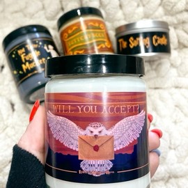 NEW-Will You Accept? OWL MAIL,Bookish hp gift Book Candle Literary Candle Book Lover Gift Wizard Inspired imaginative candle--=%2=-=%2=----=%2=- soy=%2=-- scented soy - Add A Wizard Candle?: Yes- Not Today Fuggle Mucker , Add a Magic Item?: No, thanks. :