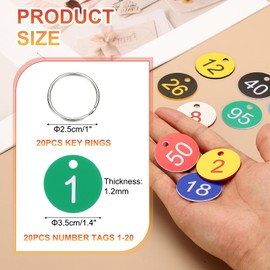 PATIKIL 20PCS Number Tags 1-20, Number Key Tags Plastic Numbered Keychain with Key Rings for Organizer Field Sales Hangers Clothes Labels ID, Green