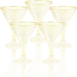 Dorclife 20Pcs Plastic Martini Cocktail Glasses 180Ml Plastic Cocktail Glasses Reusable Martini Glasses Margarita Glass for Champagne Mocktail Desserts Parties Wedding Birthdays (Gold)