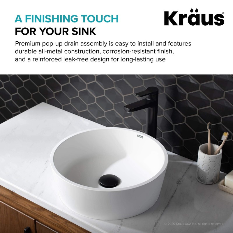 KRAUS Pop-Up Drain in Matte Black, PU-10MB