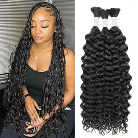 Water Wave Bulk Braiding Hair - 25% Human Hair Mixed Hair For Human Braiding Hair No Weft Curly Bundles 180g (1 Pack—2 Bundles) Boho Braids Wet and Wavy Synthetic Hair Extensions(24 Inch, 1B)