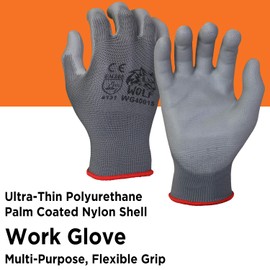 WOLF Polyurethane Palm Coated Nylon Shell Work Gloves, Construction, Mechanic, Warehouse, Yard Work, Gardening Medium (Pack of 72)