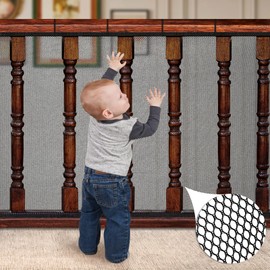 Dovesail Banister Guard 15 ft L x 3 ft H, Deck Safety Net for Baby Proofing, Balcony Mesh Netting, Stairway Deck Rail Mesh Netting for Child Safety, Pet Safety & Toy Safety – Black