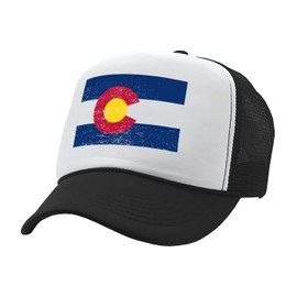 Colorado Flag - Pride Mountain State USA America - Vintage Retro Style Trucker Cap Hat (Black)