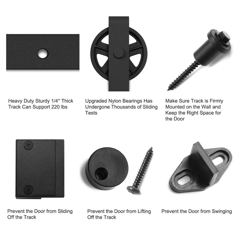 SMARTSTANDARD 6ft Heavy Duty Sliding Barn Door Hardware Kit, Black,