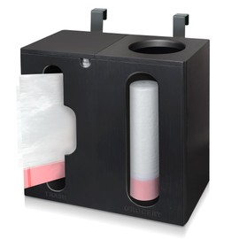 Ymesiyou Bamboo Plastic Bag Dispenser & Trash Holder - 2 in 1 Wall Mounted Grocery Bag Holder for Kitchen Organization, Black