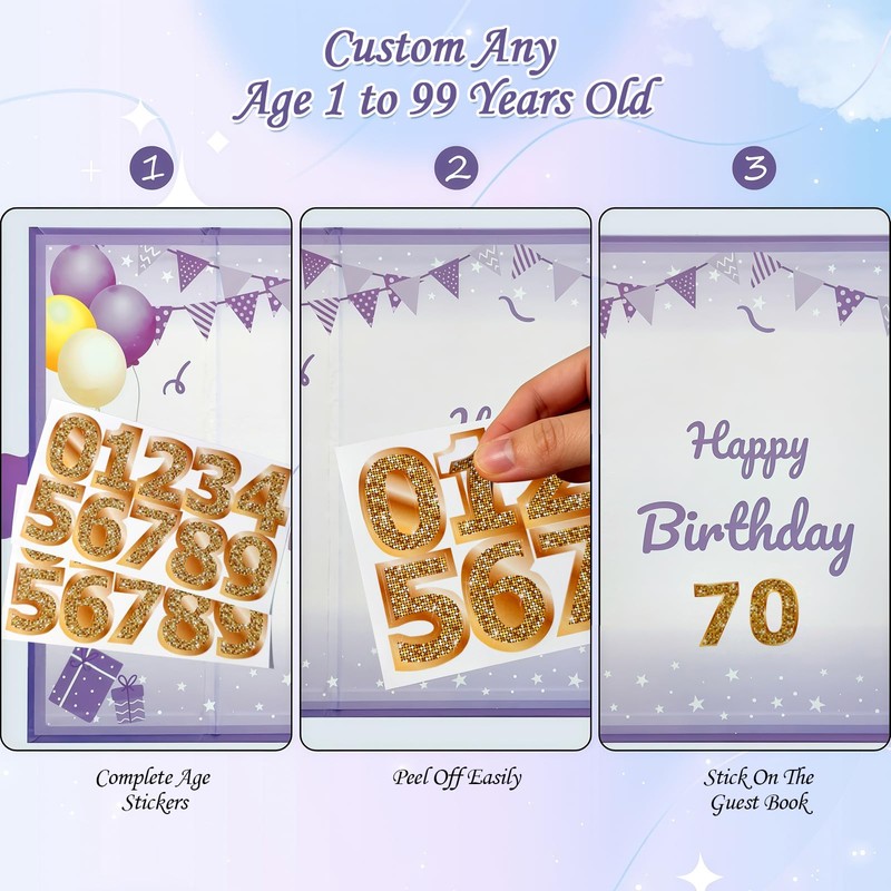 Purple Birthday Decoration Guest Book, 18x12 Inch Signing Board
