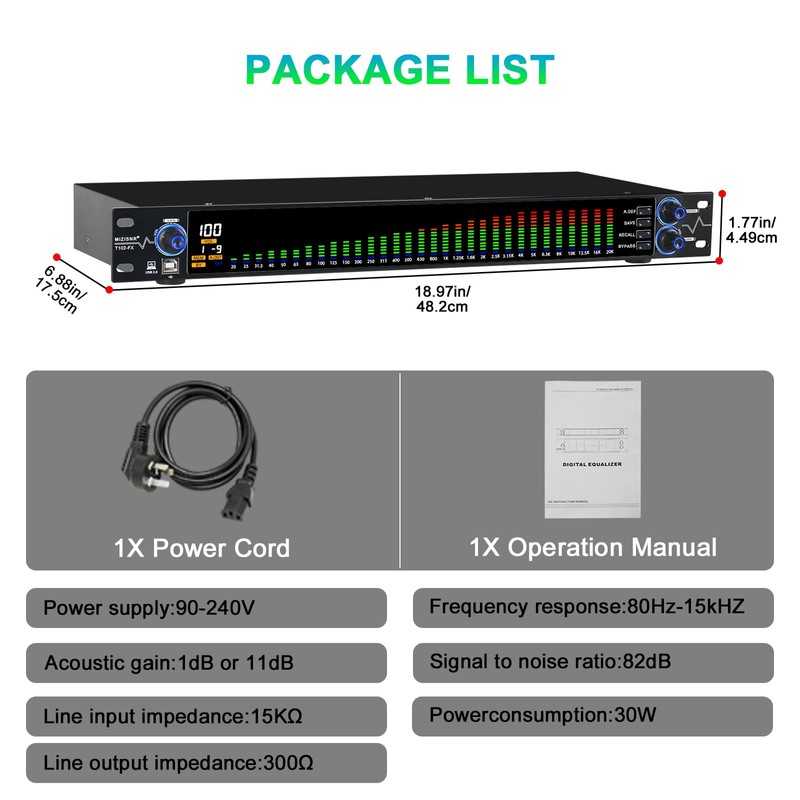 MIZISNR Digital Equalizer for Home Stereo Audio System, Professional 31