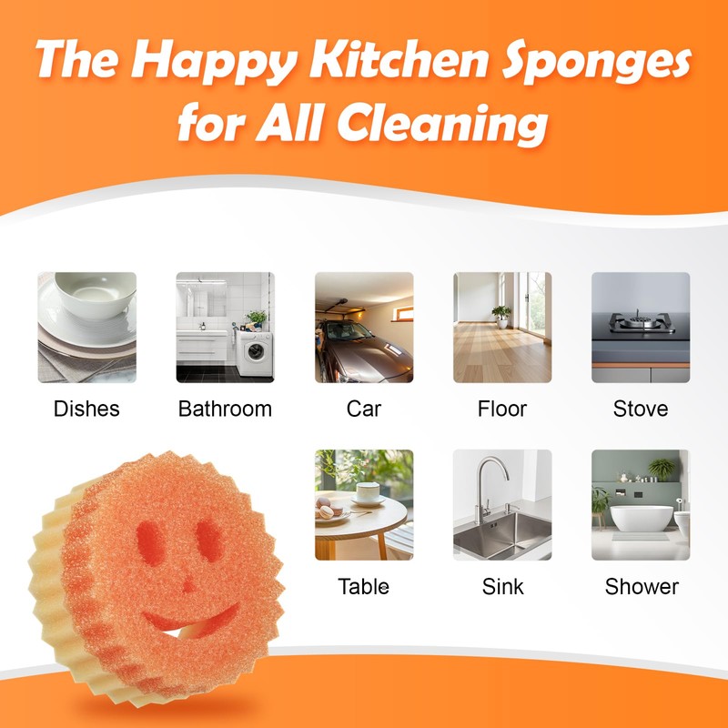 12 Colorful Smile Kitchen Sponges, Temperature Controlled Dish Sponge, Double