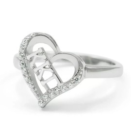 Sterling silver Kappa Kappa Gamma heart ring with simulated diamonds, NEW!!