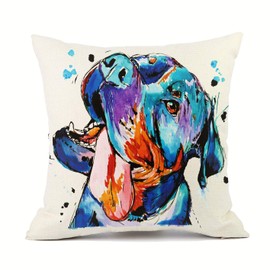Redland Art Cute Pet Rottweiler Dog Throw Pillow Covers Cotton Linen Sofa Decorative Cushion Cases for Home Decor 18×18 Inch