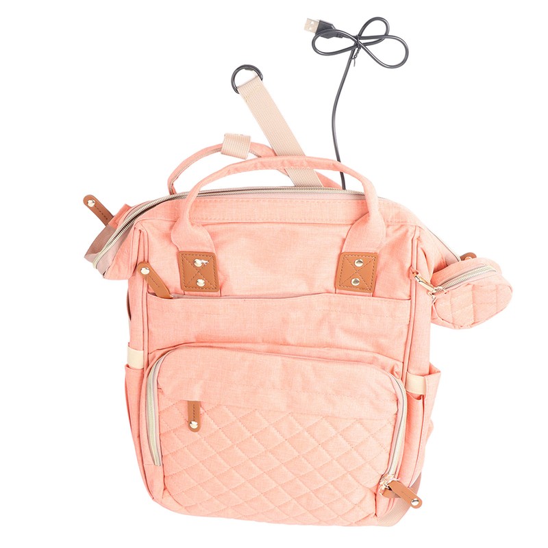 Pink Diaper Bag Backpack Multi Compartment Waterproof Large Capacity Travel
