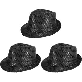 YeeHeen 3 Pieces Sequin Fedora Hat Unisex Western Dance Jazz Hat Shining Sequin Disco Cap Set E Black