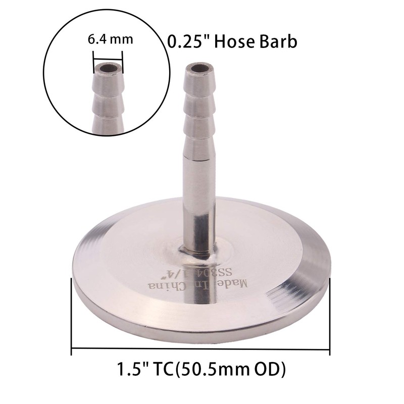 DERNORD 1.5" Tri Clamp to 0.5" Hose Barbed Adapter SUS304