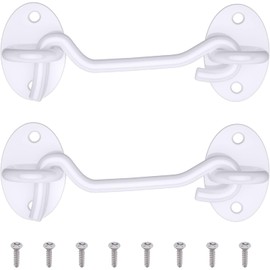 Door Hook and Eye Latch White 100mm - 2PCS Cabin Hooks and Eye Latch 4 inch Gate Hook Lock Heavy Duty Stainless Steel for Window Garden Shed Patio