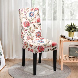 Lalluxy Stretchy Parson Chair Slipcovers for Dining Room Chair seat Covers Chair Protectors for Party Pet Protection Universal Fit Soft Polyester (Set of 4, Red Flowers II)