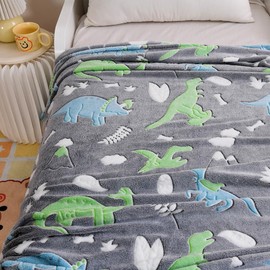 NATURETY Glow in The Dark Blanket for 3-10 Year Old Kids,Toddler Soft Cute Dino Throw Blankets for Boys Girls Teens 50"x60" (Grey, 50"x60")