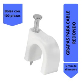 Bolsa Con 100 Grapas Para Cable Curva Blanca 6mm                                                                                                      
