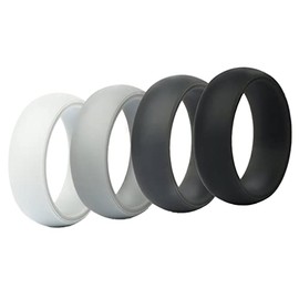 AZYOUNG Mens 8mm Wide Smooth Dome Top Silicone Wedding Band 4pcs Pack Black Blue Silver Camo Multicolor Rubber Rings - US Size 6-12 (Black White, 11)