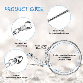 Abeillo 6 Pieces Snake Chain Bracelets for Jewelry Making, 7.87 Inch Bracelet Chains Charm with Heart Lobster Clasp Extender Chain DIY Bracelet Chain for Women Jewelry Making (Silver)