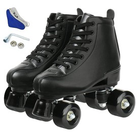 Gets Women's Roller Skates PU Leather High-top Roller Skates Four-Wheel Roller Skates Shiny Roller Skates for Girls Unisex (Black Black Wheel,US: 10)