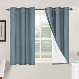 H.VERSAILTEX Primitive Linen Curtains 100% Blackout Curtain Drapes Burlap Curtains with White Thermal Insulated Liner, Grommet Top Curtains Living Room/Bedroom (2 Panels, 42 x 45 Inch, Stone Blue)
