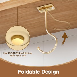 Josmimic Gold Banana Hanger Hook Under Cabinet: Adhesive Banana Holder, Foldable with Magnets When Not in Use, Under Counter Banana Hook, Stainless, Hold 13 LB