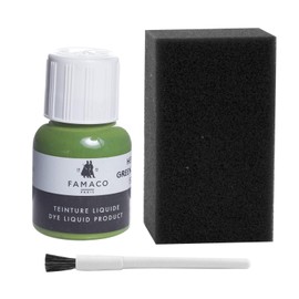 Dye Design Paint for Leather and Faux Leather Shoes, Trainers, with Sponge and Brush, Famaco Dye Liquid, 36 Colours Green