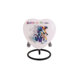 Cogent Memorials Cycle Heart Shaped Urn for Human Ashes – 4.50x3.50x3.70 Inch Handcrafted Cremation Urn with Stand & Velvet Bag – Elegant Funeral Urn for Adults, Women, and Men – Set of 1