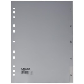 Original Falken PP Plastic Index for DIN A4 22.5 x 29.7 cm Full Height Print 1-5 5 Sheets Grey Ring Binder Plastic Index Ideal for Office and School