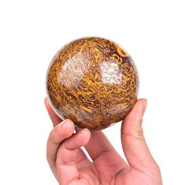 JIC Gem Real Natural Gemstone Sphere Ball Natural Golden Silk Jade Crystal Ball Mineral Quartz Stone Ball with Decorative Stand Home Decoration (60-70mm)