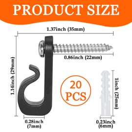 Screw in Hooks, 20PCS Screw Hooks with Cross Slot Screws and Expansion Tubes, Hooks for Hanging Heavy Duty, Hooks for Outdoor Lights for Party Birthday Ceremony Screw Hooks Outdoor Decorations (Black)