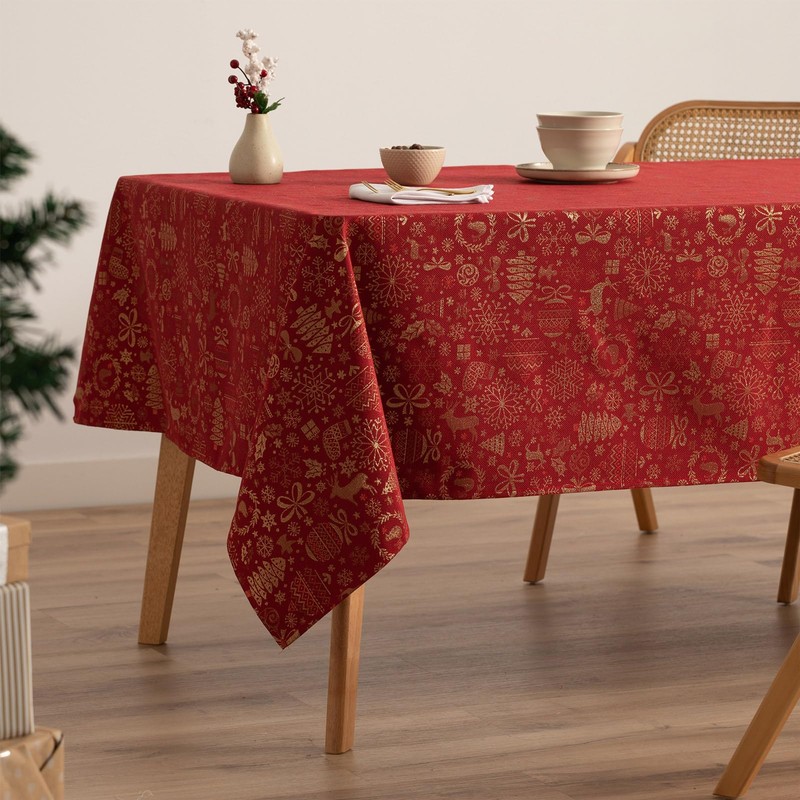 GAMUSI Christmas Tablecloth Jacquard Gold Thread Dining Table Cover Rectangular